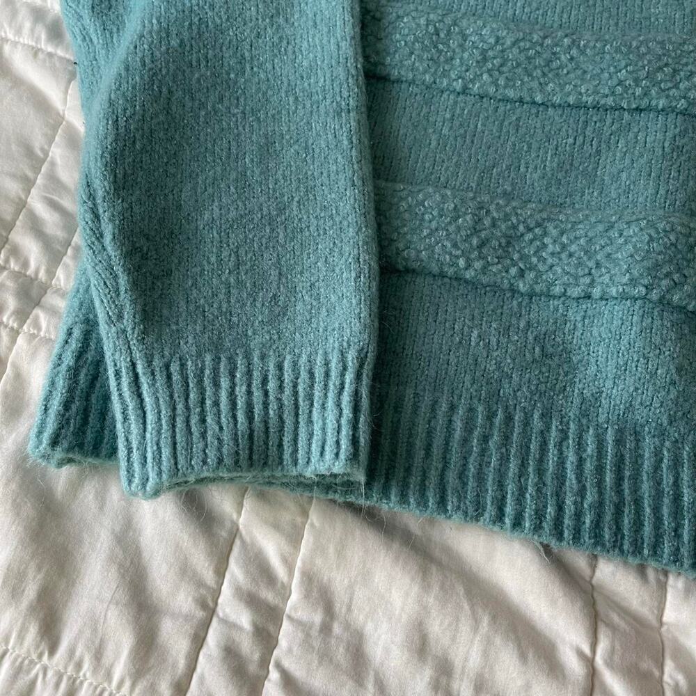 Knit comfy cozy aqua cottagecore sweater striped sz XL boho‎ chic winter - Picture 2 of 4